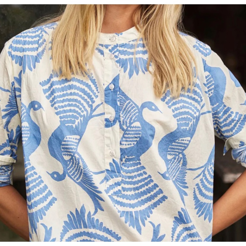 NWT Masai Copenhagen Natmas Cotton Shirt Dress Quiet Harbor Bird Print sz S - Picture 6 of 7